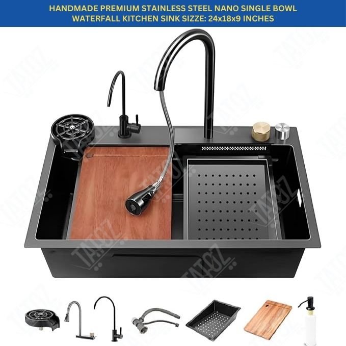Multifunction Stainless Steel Black Nano Raindance Waterfall Kitchen Sink